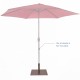 Patio umbrella base stand in brown with adjustable footpads, designed for stability on uneven ground outdoors.