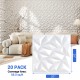 20-pack of white 3D wall panels with diamond patterns, covering 55.5 sq.ft., ideal for creative DIY home decor.