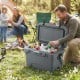 20 Quart Portable Hard Cooler in gray with drinks, featuring a built-in ruler, ideal for camping and outdoor adventures.