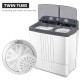 Portable semi-automatic twin-tub washing machine with separate timer controls for wash and spin, ideal for small spaces.