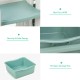Tilt open storage bins in green HDPE for kids' toy organization, featuring a non-slip design and safe edges.