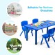 Kids plastic rectangular learn and play table in blue, designed for indoor and outdoor use in daycares and classrooms.