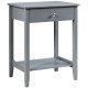 Gray wooden bedside sofa table featuring a pull-out drawer and open shelf for convenient storage and organization.