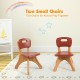 Two small plastic chairs in red and tan, perfect for kids' activities, play, and learning in various settings.