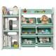 Kids toy storage organizer in green with 6 bins and bookshelf, ideal for keeping playrooms tidy and promoting.