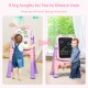 Height adjustable kids art easel in pink with magnetic whiteboard and chalkboard, perfect for young artists' creativity.