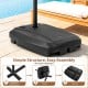 Heavy-duty black cantilever patio umbrella base stand with wheels, fillable up to 220 lbs for easy mobility and.