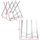 Heavy duty portable foldable steel sawhorse with triangular structure, supporting 220 lbs, shown in two height.