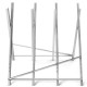 Heavy duty portable foldable steel sawhorse with triangular structure, supports 220 lbs, ideal for quick setups.