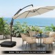 Cantilever patio umbrella base with wheels, holding up to 225 lbs, designed for stability and easy mobility on outdoor.