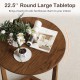 Round side table with a 22.5" walnut tabletop, sturdy rubber wood legs, perfect for rustic farmhouse interiors.