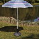 Heavy duty 22-inch round umbrella base stand with decorative bronze finish, securely holding an umbrella by the lake.