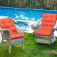 Tufted outdoor patio chair seating pads in orange, featuring premium sponge and suede for comfort, ideal for indoor and.