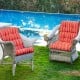 Tufted outdoor patio chair cushion in red with premium sponge, suede surface, and non-slip string ties for comfort.