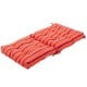 Tufted outdoor patio chair seating pad in red with striped design, featuring ties for secure placement and soft sponge.