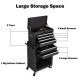 Rolling cabinet storage chest in black with 4 small drawers, 2 large drawers, and a spacious bottom cabinet for garage.