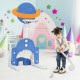 Kids' 3-in-1 basketball hoop set in blue with planet backboard, adjustable height, perfect for indoor and outdoor play.