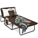Brown folding guest sleeper bed featuring a foldable design, 4 lockable wheels for easy transport, and side pocket for.