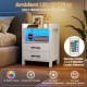 23.5-inch white nightstand with ambient LED lighting, charging station, and open storage shelf for organized space.