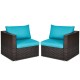 Side view of the 2PCS patio rattan sectional sofa set showcasing the deep blue cushions and sturdy steel frame for.