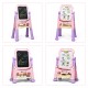 Height adjustable pink kids art easel with double-sided magnetic whiteboard and chalkboard, featuring a spacious.