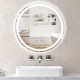 24-inch anti-fog bathroom wall mirror with 3-color LED lights and temperature display, ideal for modern bathroom decor.