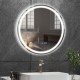 24-inch anti-fog bathroom wall mirror with LED lights, displaying time and temperature, perfect for modern decor.