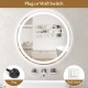 24-inch anti-fog bathroom wall mirror with LED lights, featuring time display and adjustable brightness for versatile.