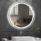 32-inch round anti-fog bathroom wall mirror with 3-color LED lights, featuring time and temperature display for.