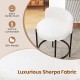 Curved backrest 24-inch boucle counter stool set with soft sherpa fabric, perfect for kitchens, cafes, or bars.