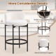 Curved backrest and comfy footrest of 24-inch boucle counter stools, ideal for kitchens and cafes.