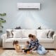 Mini split heat pump mounted on wall, providing efficient heating and cooling for home comfort with WiFi control.