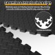 Seamless interlocking design of 24Tiles black exercise floor mats, featuring non-slip texture and included borders for.