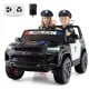 24V 2-seater black police car with LED lights, megaphone, and remote control for kids aged 3 to 8, ideal for outdoor.