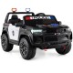 Front view of the black 24V 2-seater ride-on police car showcasing LED lights, megaphone, and realistic design for kids.