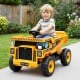 Kids ride-on 24V construction electric vehicle in yellow, featuring a dump bed and remote control for ages 3-8.