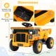Yellow 24V construction electric vehicle with dump bed, remote control, and safety features for kids aged 3-8.