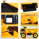 Wide seat with safety belt and cozy footrest on the 24V yellow construction electric vehicle for kids aged 3-8.