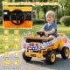 Yellow 24V construction electric vehicle with dump bed, remote control, and music features for kids aged 3-8.