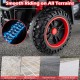 Close-up of the rugged wheel of the 24V Electric Ride On Quad, showcasing wear-resistant design for smooth riding on.