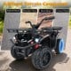 24V electric ride-on quad in black with LED headlights, suitable for various terrains like asphalt and brick roads.