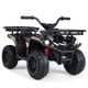 24V electric ride-on quad in black with LED headlights, designed for kids' outdoor fun and adventure.