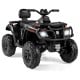 Kids 24V ATV in black with 2 seats, LED lights, and 4 motors, ideal for various terrains and ages 3-8.