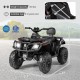 Black 24V kids ATV with 2 seats, 4 motors, LED lights, and music, designed for ages 3-8, ideal for various terrains.