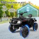 Kids 24V ATV with 4 motors, 2 seats, LED lights, and music, designed for smooth rides on various terrains.