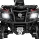 Front view of the 24V kids ATV with LED headlights, showcasing its robust design and dual seating for young riders.