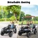 24V kids golf cart in black with detachable awning, featuring 2 seats, storage trunk, and powerful 4WD performance.