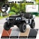 Kids 24V 2-seater golf cart in black with metal spring shock absorbers, storage trunk, and safety belts for outdoor fun.