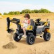 Child operating a yellow 24V ride-on excavator with digging arm, designed for imaginative play and outdoor fun.