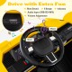 Steering wheel of the 24V Ride On Excavator in yellow, featuring audio controls and fun sound effects for kids.